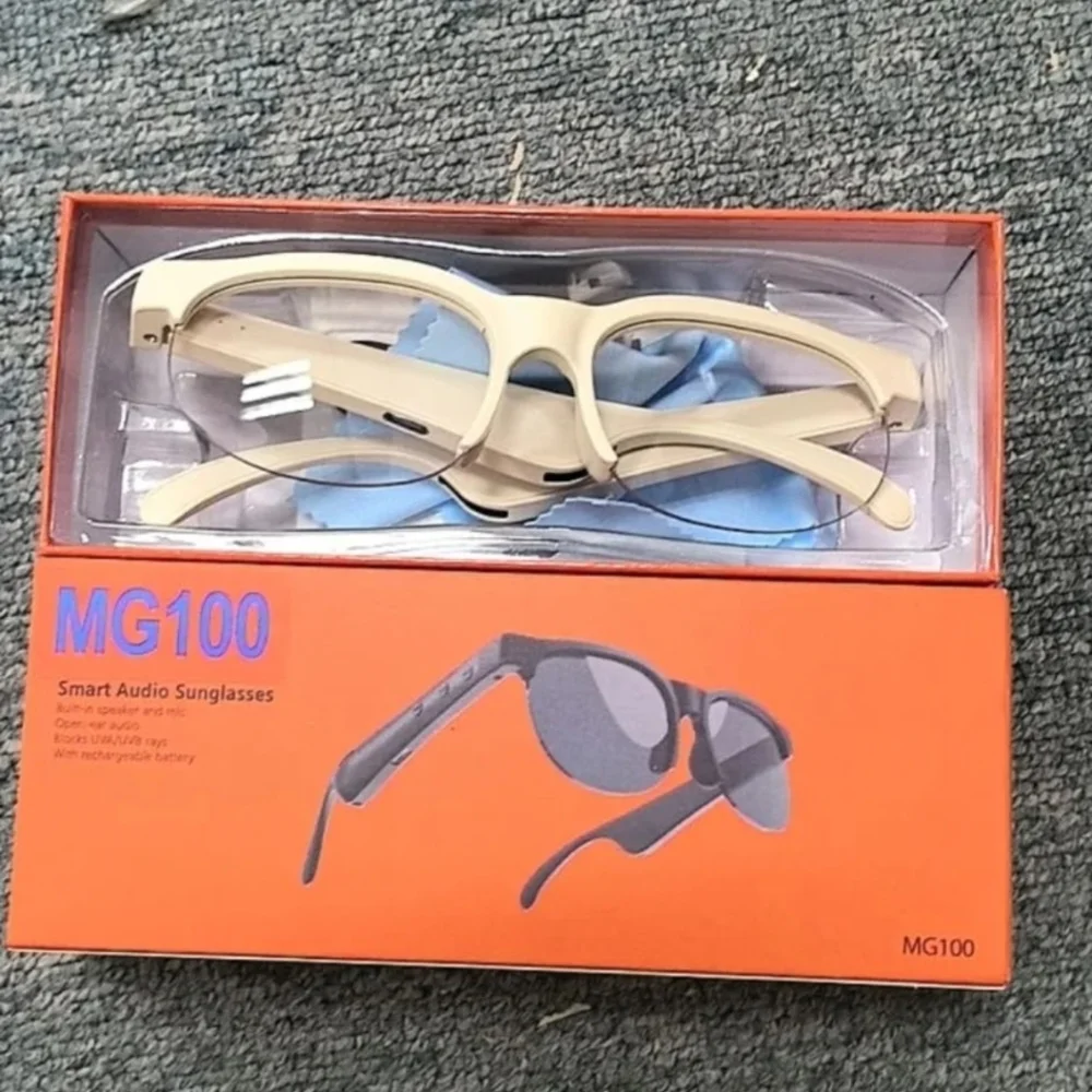 Smart Audio Sunglasses -Cream Built In Speakers And Mic Open Ear Audio W/charger